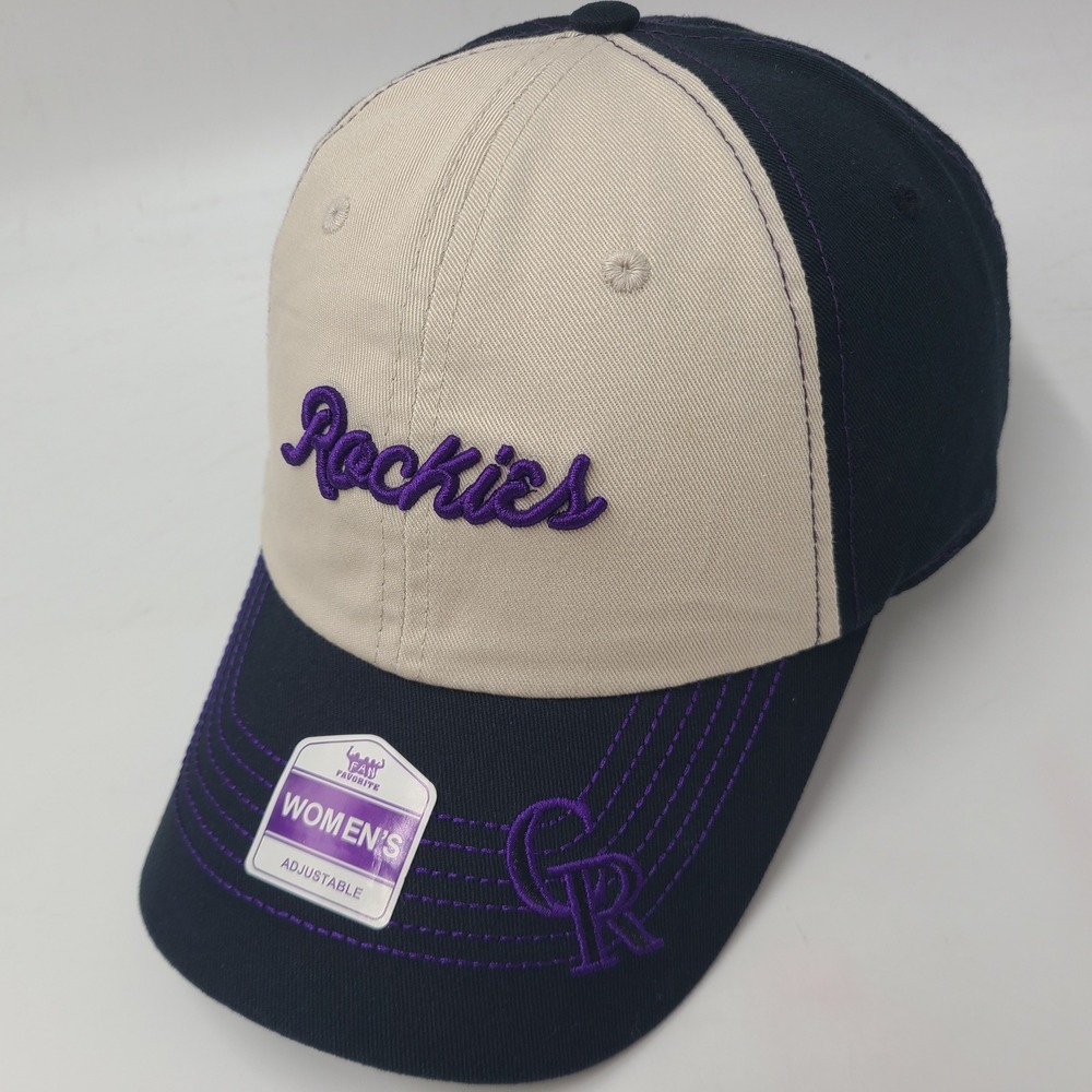 Women Colorado Rockies Hat Strapback Fan Favorite Black Beige Purple MLB Script